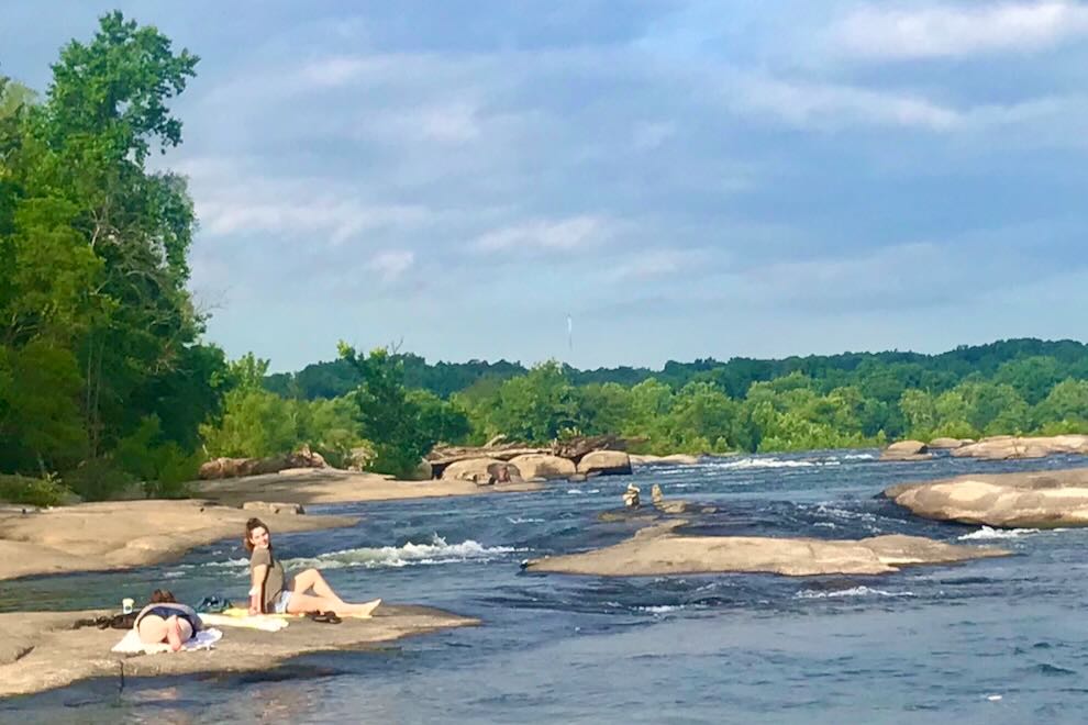 Homebody Summers – How to Enjoy Richmond! girls on the rocks at the James River