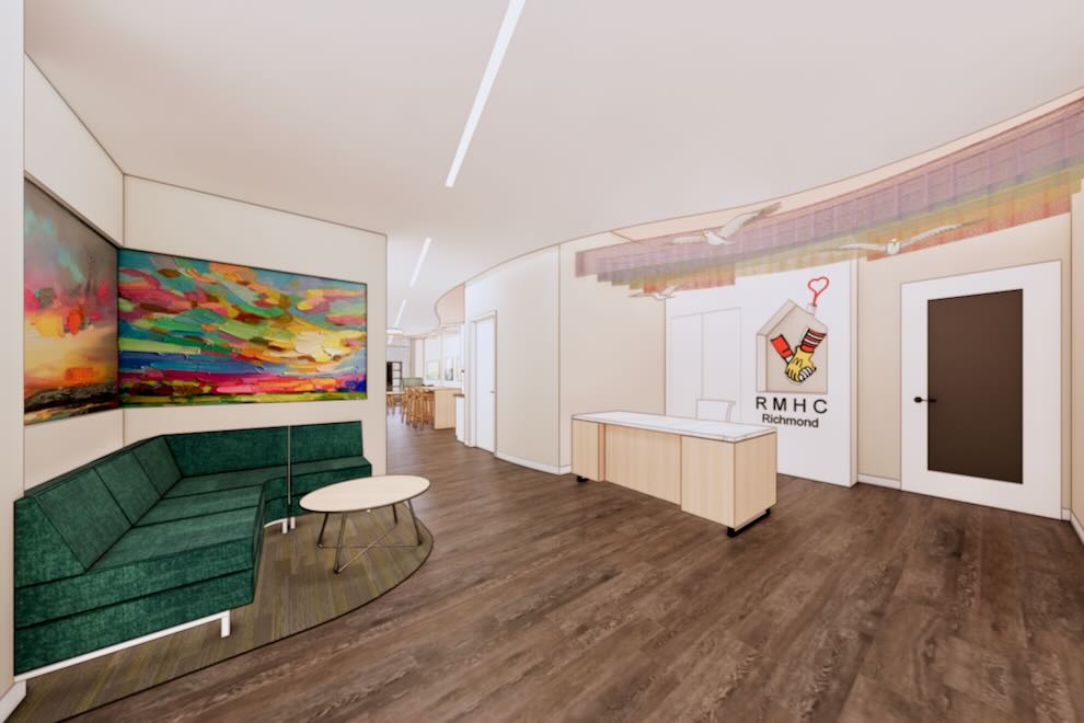 artist rendering of RMHC lobby at CHoR at VCU’s Children’s Tower