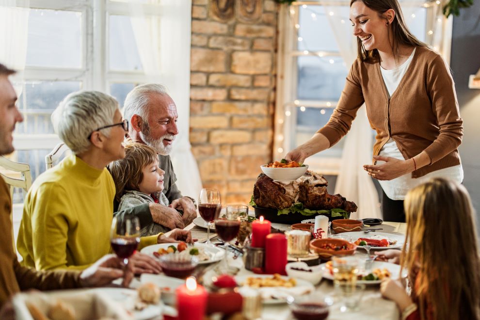 Holiday dinner table multi-generations