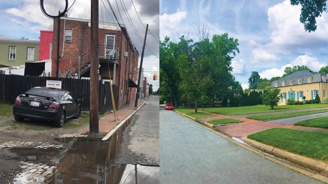 Redlining, Public Health, and Life in Richmond lack of green space in urban areas and green lawn in suburb