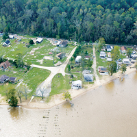 A view of flood damage along the James River after Hurricane Isabel in 2003.