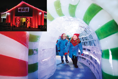 Zoo Lights at the National Zoo features a variety of special displays for families. Plus, many of the animal habitats get the holiday treatment (inset). ICE! at the Gaylord is another kid-pleasing attraction.